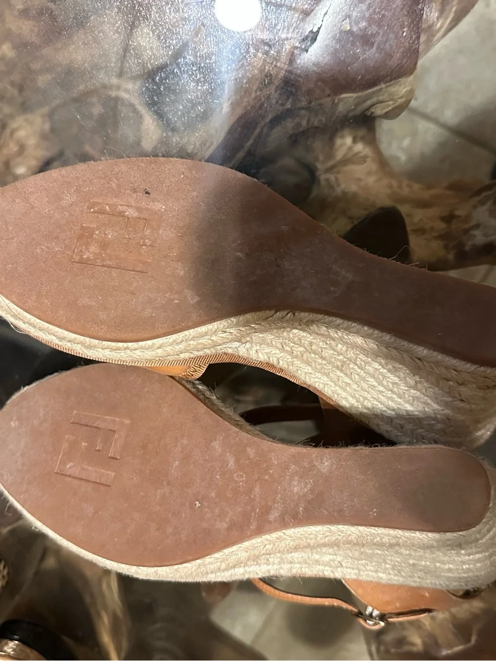 Fendi Brown FF Embossed Leather Espadrille Ankle Strap Wedge Sandals
